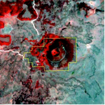 Landsat+ Enhanced Thematic Mapper imagery of Capulin Volcano National Monument (RGB = 4,3,2)