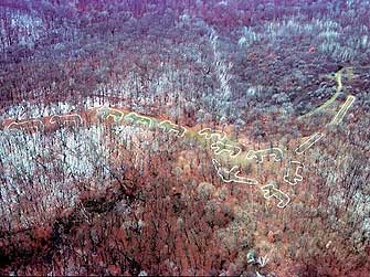 Aerial view of Marching Bear Mounds at Effigy Mounds National Monument